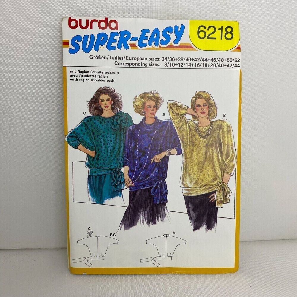 #6218 Burda Misses Vintage Blouse Sewing Pattern SIZE  8-44